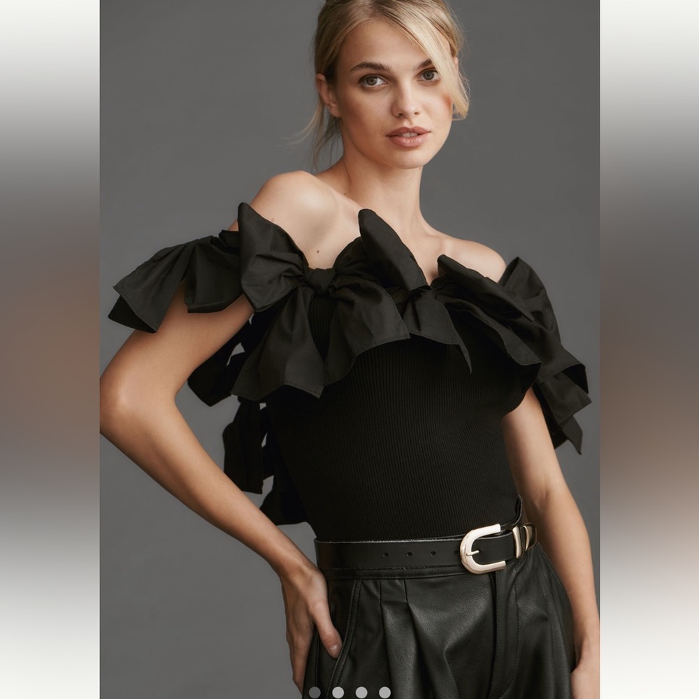 ANTHROPOLOGIE Dolan Compact Bow Tube Sweater NWT XS off the shoulder